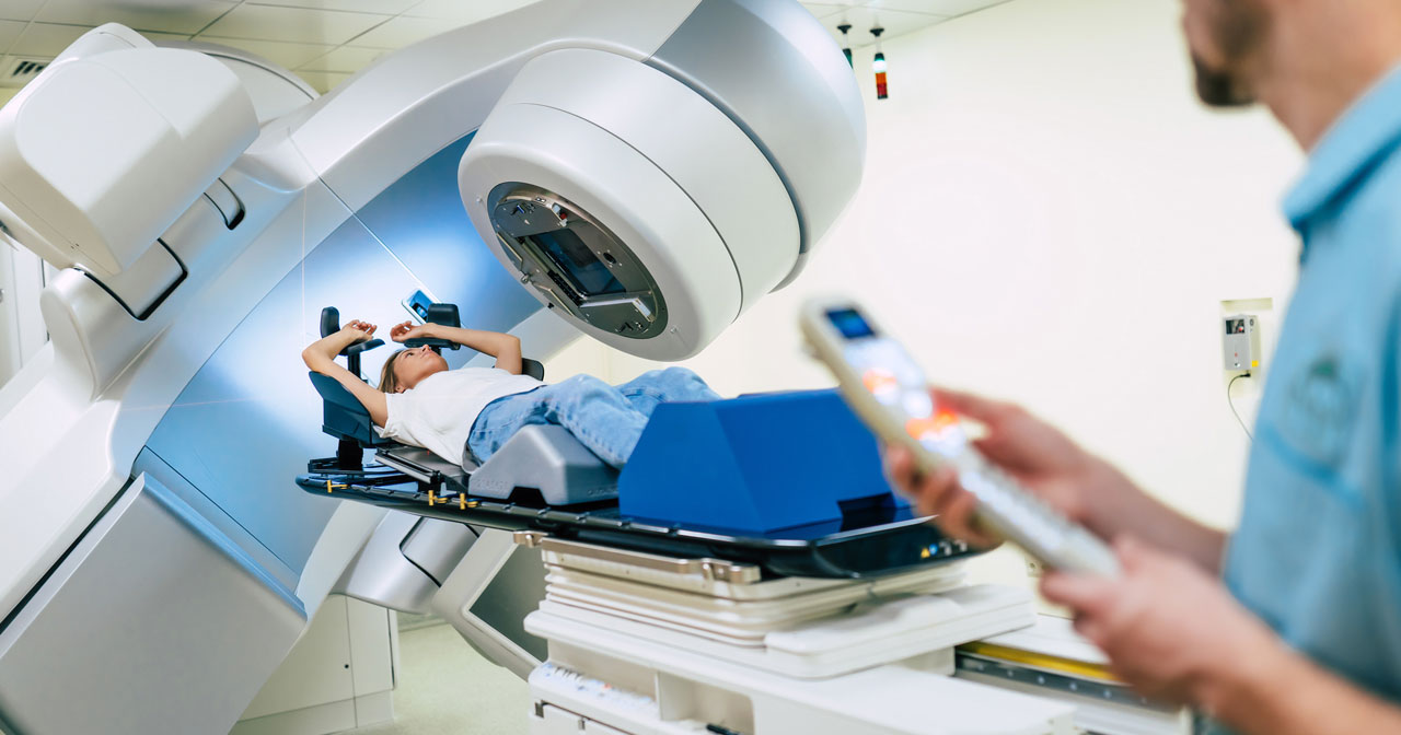 Photo of patient undergoing radiation treatment